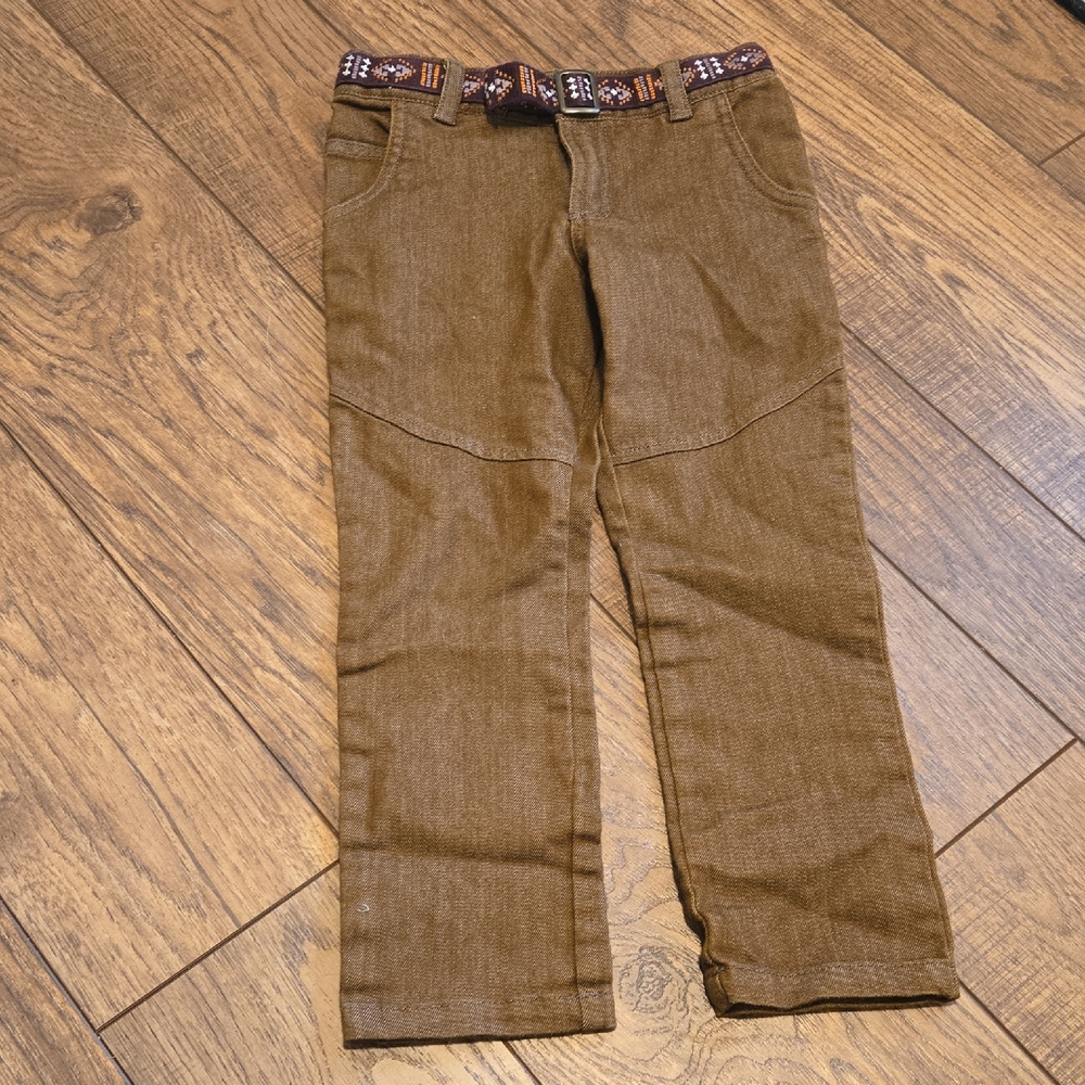 Girl's Brown Pants with Patterned Belt